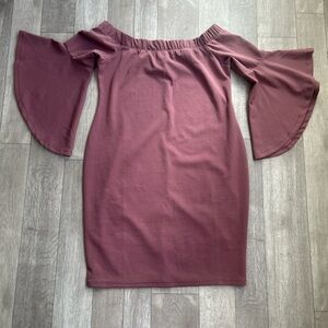 Iris Off-Shoulder Long Sleeve Dress in Mauve